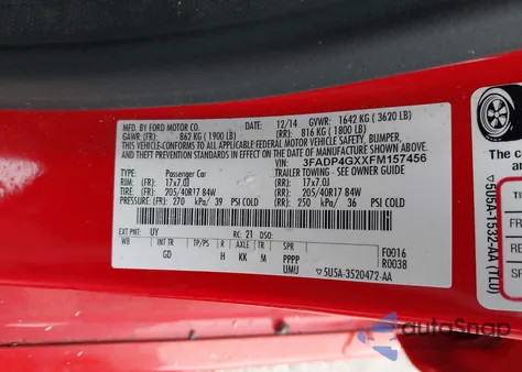 2015 Ford Fiesta St from USA, damaged, VIN 3FADP4GXXFM157456